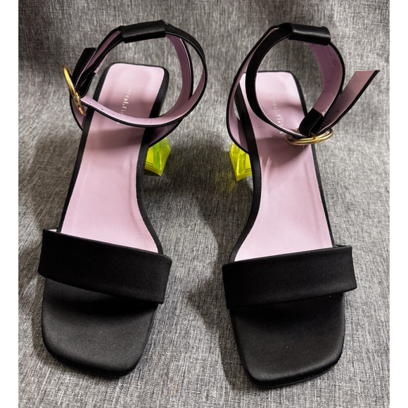 Unreal Fields Simone Black Sandals Acrylic Heel Green Size Eu 40 Us 9 - Picture 2 of 13